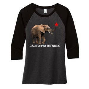 California Republic Elephant  Women's Tri-Blend 3/4-Sleeve Raglan Shirt