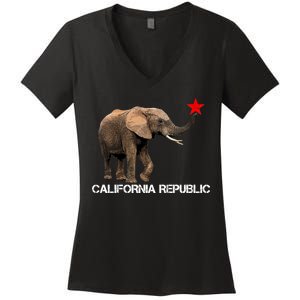 California Republic Elephant  Women's V-Neck T-Shirt