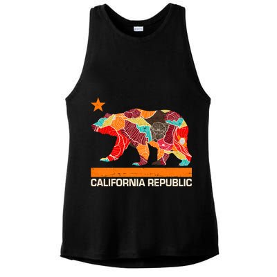 California Republic Logo Flower Floral Pattern Bear Ladies PosiCharge Tri-Blend Wicking Tank