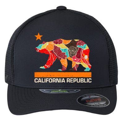 California Republic Logo Flower Floral Pattern Bear Flexfit Unipanel Trucker Cap