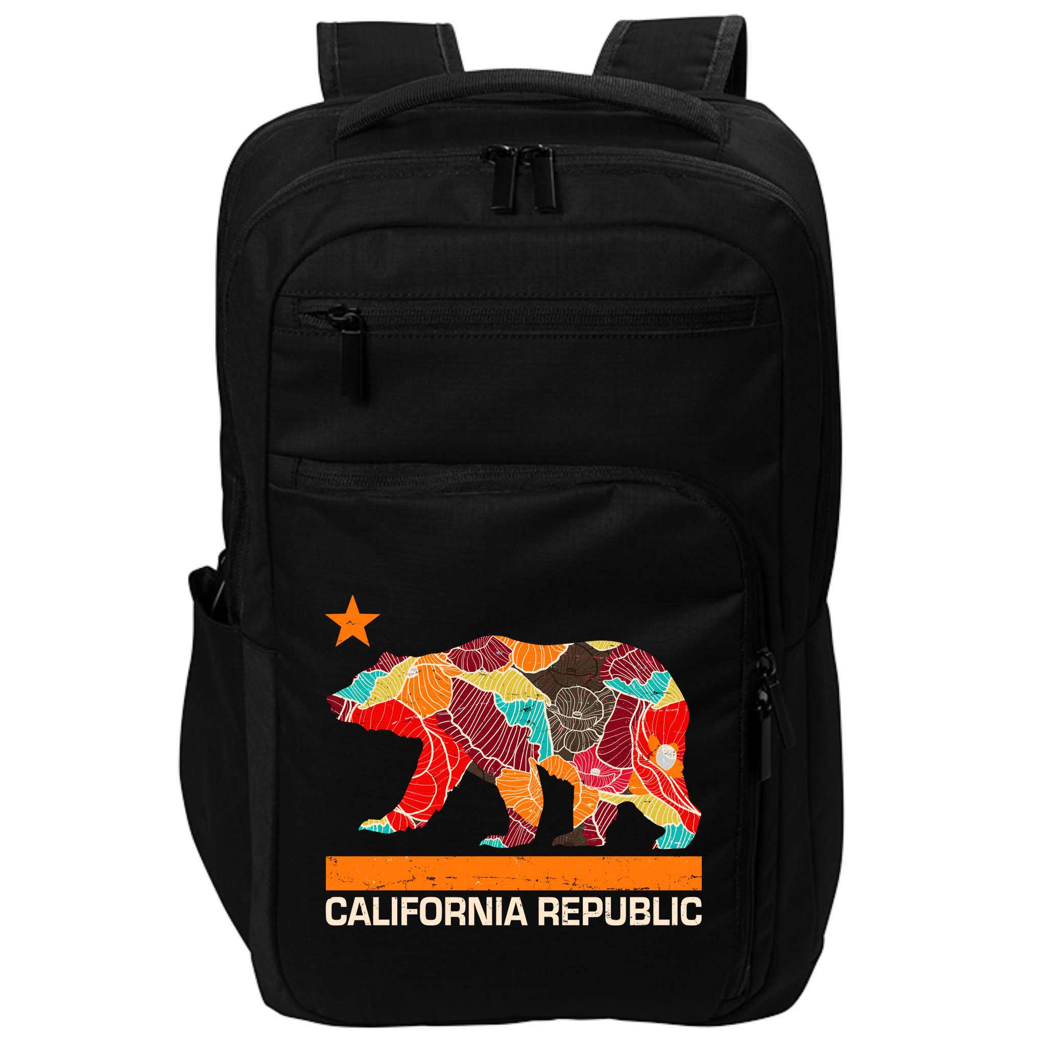 California Republic Logo Flower Floral Pattern Bear Impact Tech Backpack