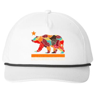 California Republic Logo Flower Floral Pattern Bear Snapback Five-Panel Rope Hat