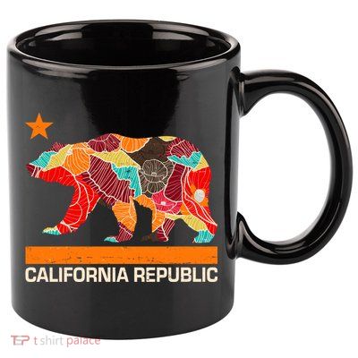 California Republic Logo Flower Floral Pattern Bear 11oz C Handle Ceramic Mug