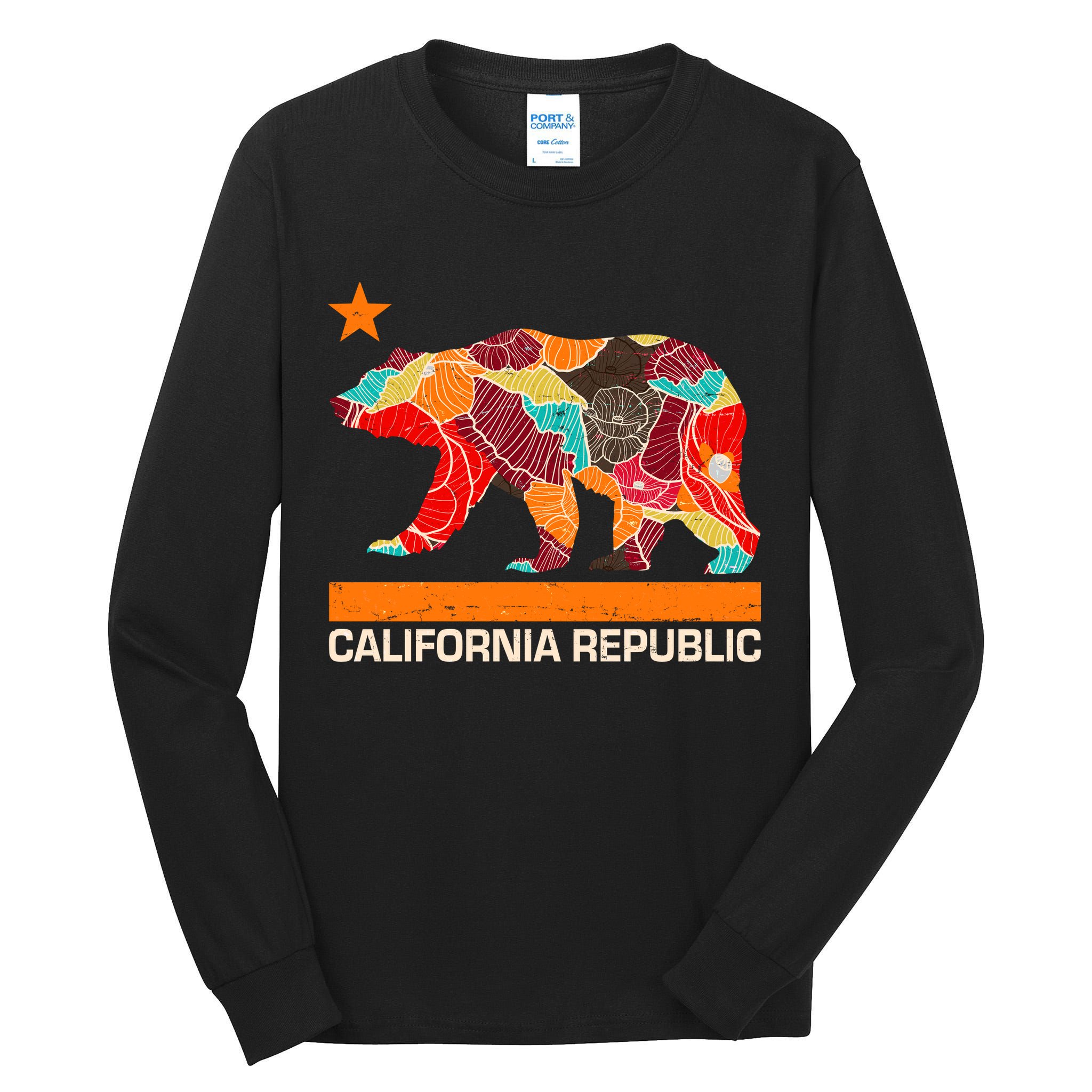 California Republic Logo Flower Floral Pattern Bear Tall Long Sleeve T-Shirt