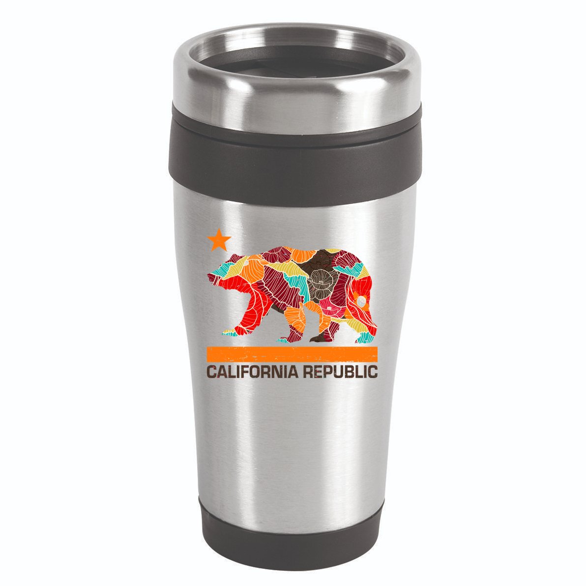 California Republic Logo Flower Floral Pattern Bear 16oz Travel Tumbler
