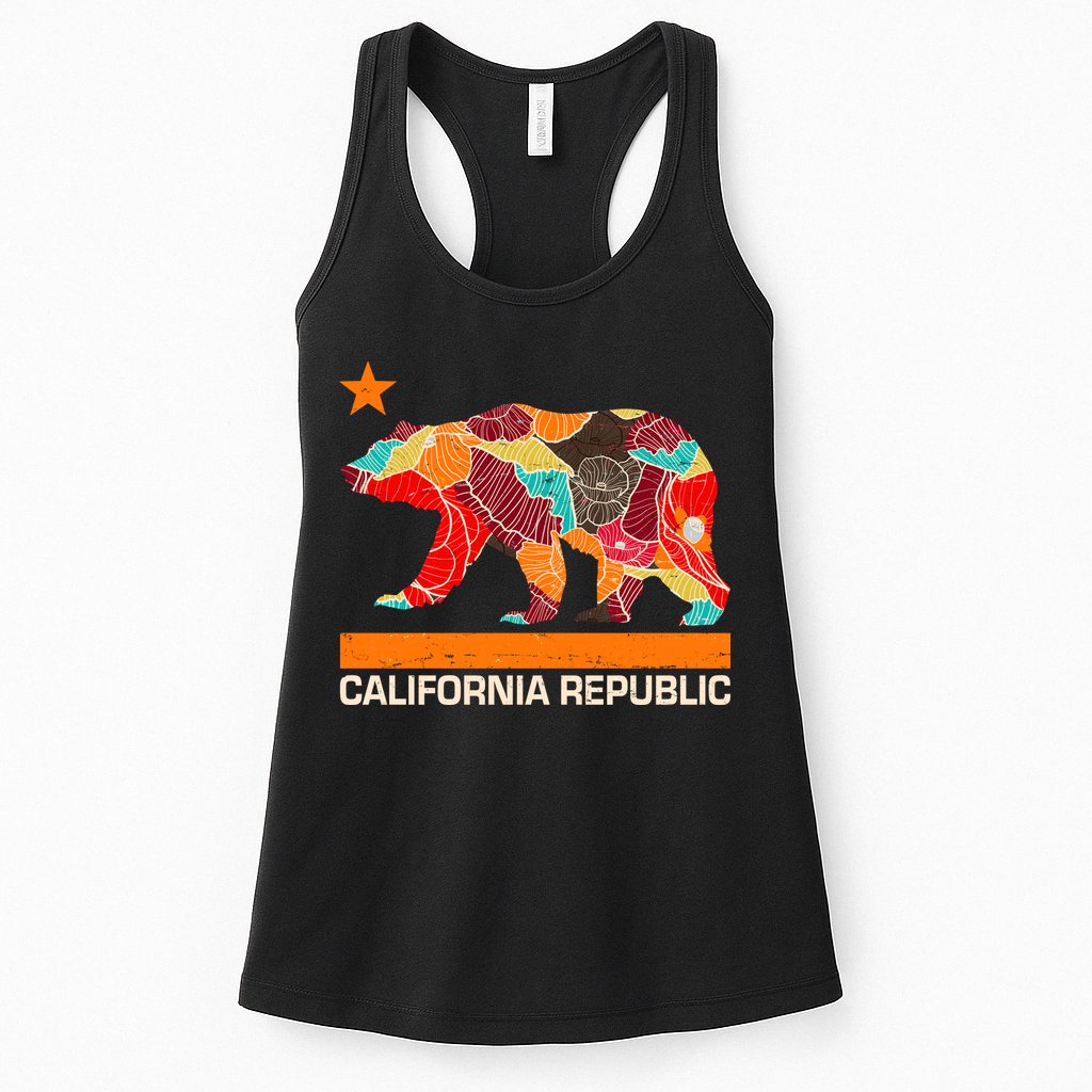 California Republic Logo Flower Floral Pattern Bear Womens Tank Top