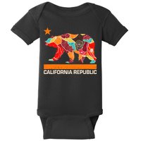California Republic Logo Flower Floral Pattern Bear Baby Bodysuit