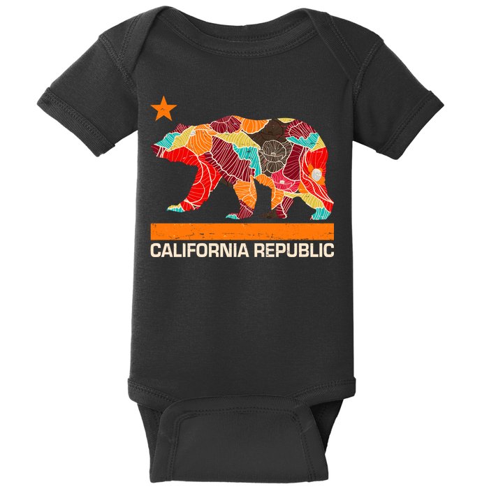 California Republic Logo Flower Floral Pattern Bear Baby Bodysuit