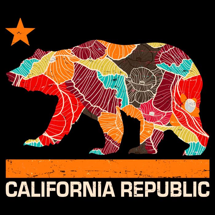 California Republic Logo Flower Floral Pattern Bear Women's V-Neck T-Shirt