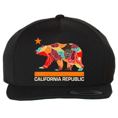 California Republic Logo Flower Floral Pattern Bear Wool Snapback Cap