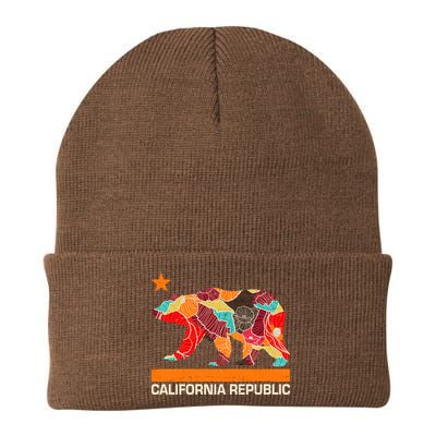 California Republic Logo Flower Floral Pattern Bear Knit Cap Winter Beanie