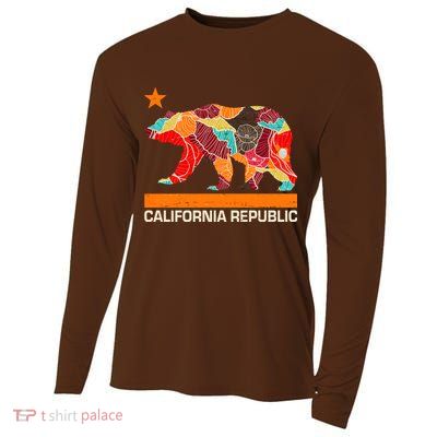 California Republic Logo Flower Floral Pattern Bear Cooling Performance Long Sleeve Crew
