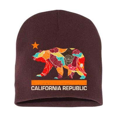 California Republic Logo Flower Floral Pattern Bear Short Acrylic Beanie