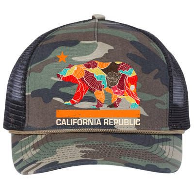 California Republic Logo Flower Floral Pattern Bear Retro Rope Trucker Hat Cap