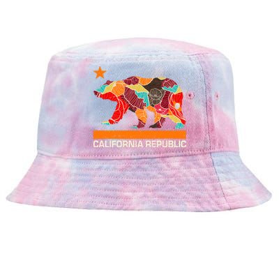 California Republic Logo Flower Floral Pattern Bear Tie-Dyed Bucket Hat