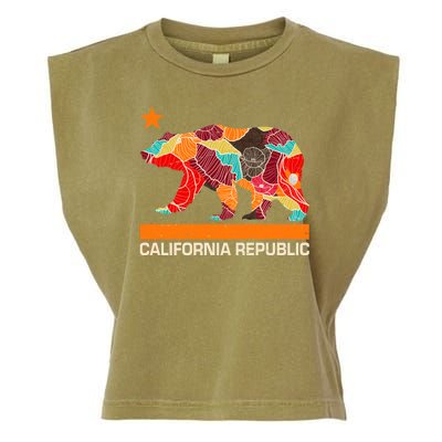 California Republic Logo Flower Floral Pattern Bear Garment-Dyed Women's Muscle Tee