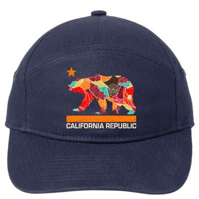 California Republic Logo Flower Floral Pattern Bear 7-Panel Snapback Hat