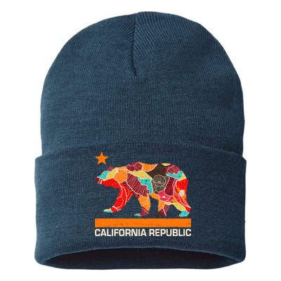 California Republic Logo Flower Floral Pattern Bear Sustainable Knit Beanie