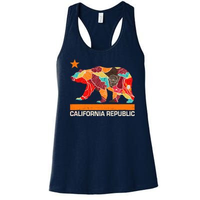 California Republic Logo Flower Floral Pattern Bear Women's Racerback Tank