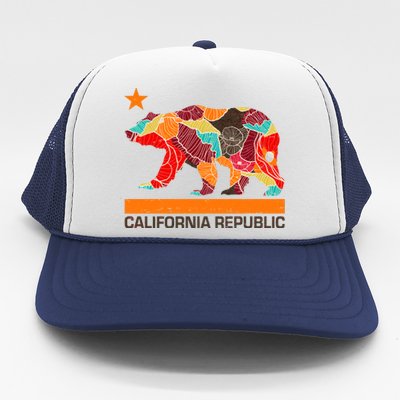 California Republic Logo Flower Floral Pattern Bear Trucker Hat