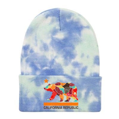 California Republic Logo Flower Floral Pattern Bear Tie Dye 12in Knit Beanie