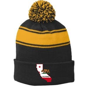 California State Bear Flag Stripe Pom Pom Beanie