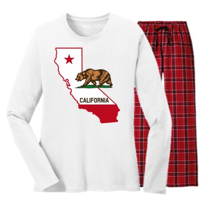 California State Bear Flag Women's Long Sleeve Flannel Pajama Set 