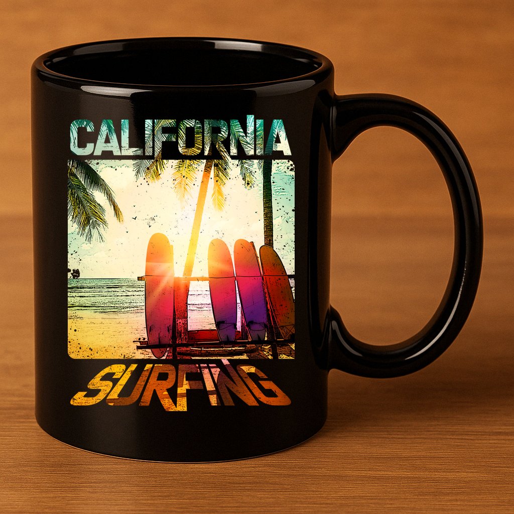 California Surfing 11oz C Handle Ceramic Mug