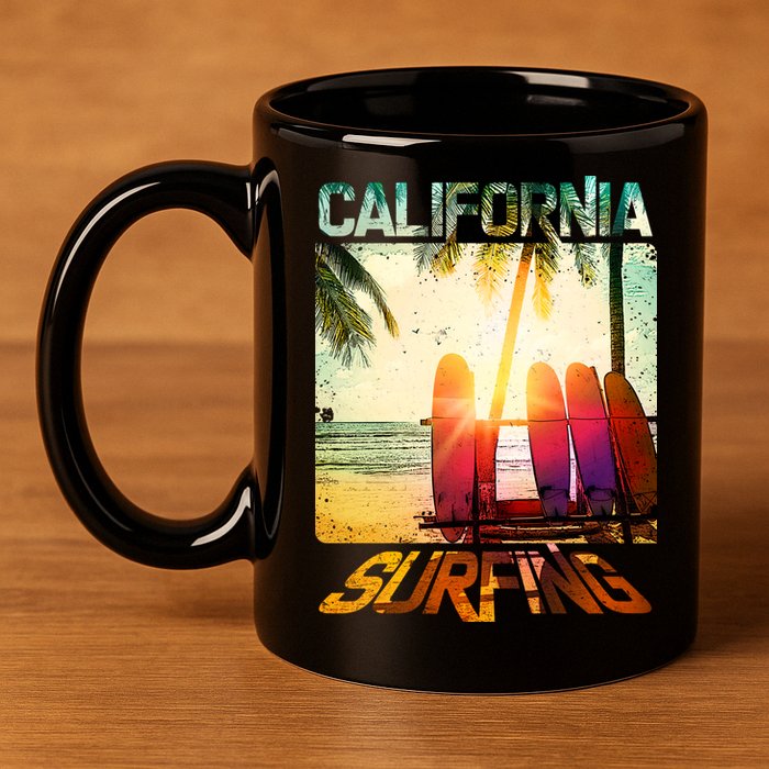 California Surfing 11oz C Handle Ceramic Mug