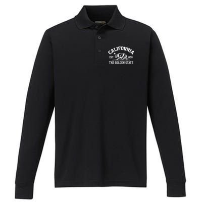 California The Golden State Est 1850 Performance Long Sleeve Polo