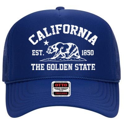 California The Golden State Est 1850 High Crown Mesh Back Trucker Hat