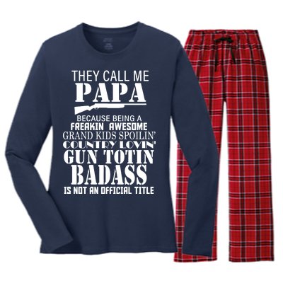 Call Me Badass Papa Spoiling Grandkids Women's Long Sleeve Flannel Pajama Set 