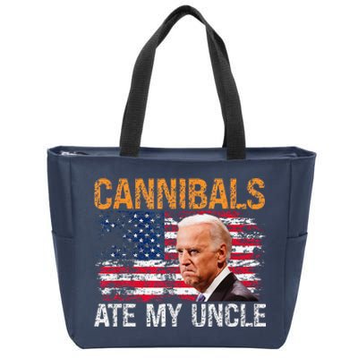 Cannibals Ate My Uncle Us Flag Joe Biden Vintage Sarcastic Zip Tote Bag