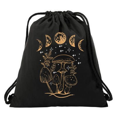 Cottagecore Aesthetic Mycology Mushrooms Moon Foraging Drawstring Bag