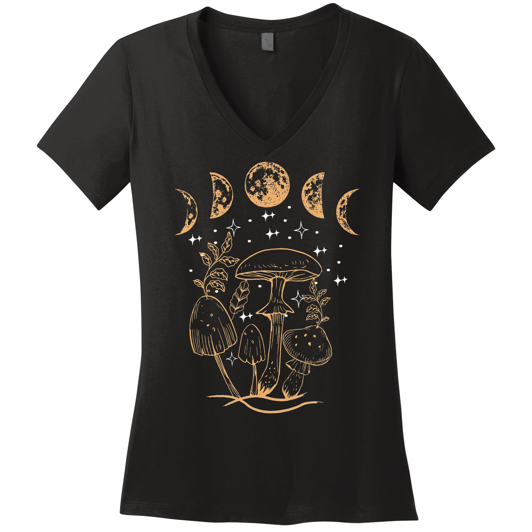 Cottagecore Aesthetic Mycology Mushrooms Moon Foraging Women's V-Neck T-Shirt