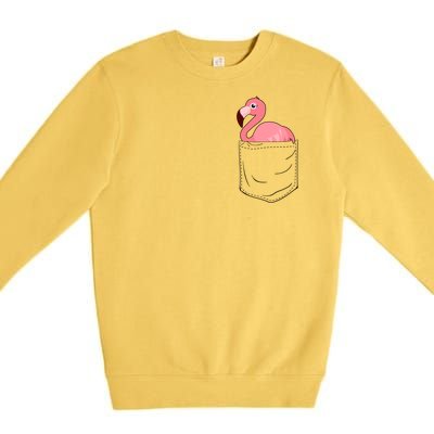 Cute Adorable Mini Flamingo in Pocket Premium Crewneck Sweatshirt