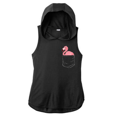 Cute Adorable Mini Flamingo in Pocket Ladies PosiCharge Tri-Blend Wicking Draft Hoodie Tank