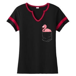 Cute Adorable Mini Flamingo in Pocket Ladies Halftime Notch Neck Tee