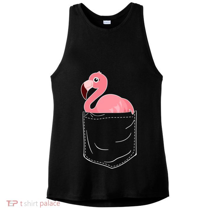 Cute Adorable Mini Flamingo in Pocket Ladies PosiCharge Tri-Blend Wicking Tank