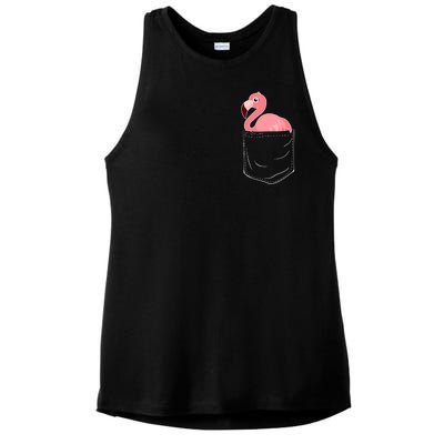 Cute Adorable Mini Flamingo in Pocket Ladies PosiCharge Tri-Blend Wicking Tank