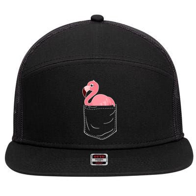 Cute Adorable Mini Flamingo in Pocket 7 Panel Mesh Trucker Snapback Hat