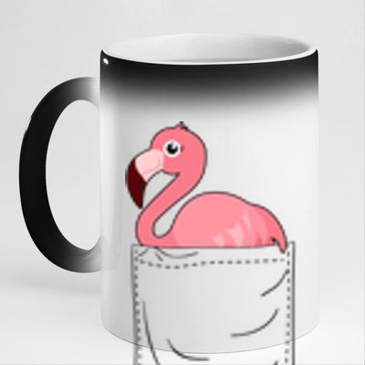 Cute Adorable Mini Flamingo in Pocket 11oz Black Color Changing Mug