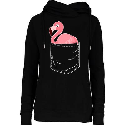 Cute Adorable Mini Flamingo in Pocket Womens Funnel Neck Pullover Hood