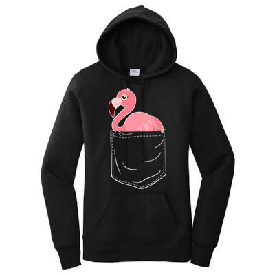 Cute Adorable Mini Flamingo in Pocket Women's Pullover Hoodie