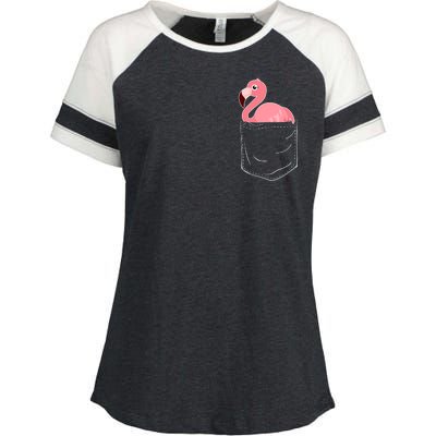 Cute Adorable Mini Flamingo in Pocket Enza Ladies Jersey Colorblock Tee