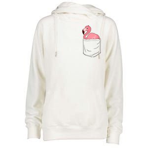 Cute Adorable Mini Flamingo in Pocket Womens Funnel Neck Pullover Hood