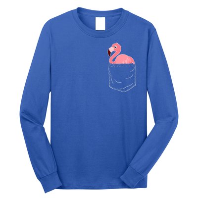 Cute Adorable Mini Flamingo in Pocket Long Sleeve Shirt