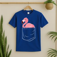 Cute Adorable Mini Flamingo in Pocket T-Shirt