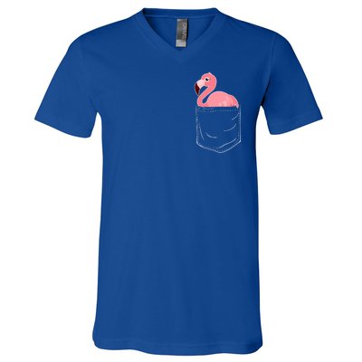 Cute Adorable Mini Flamingo in Pocket V-Neck T-Shirt