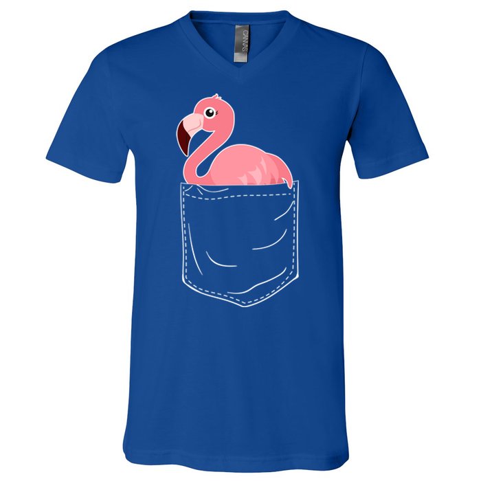 Cute Adorable Mini Flamingo in Pocket V-Neck T-Shirt